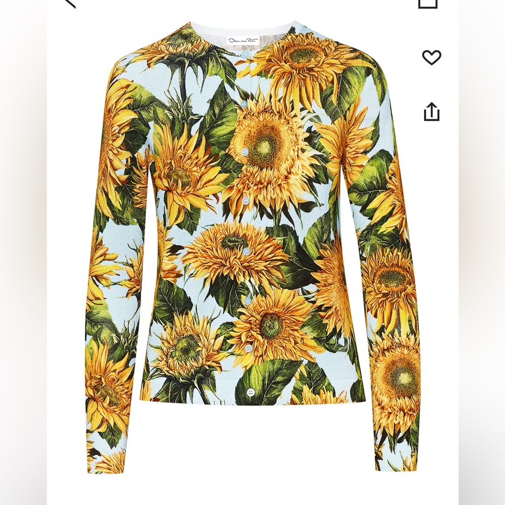 Oscar de la Renta Sunflower print knitted cardigan Floral Women's XS NWT